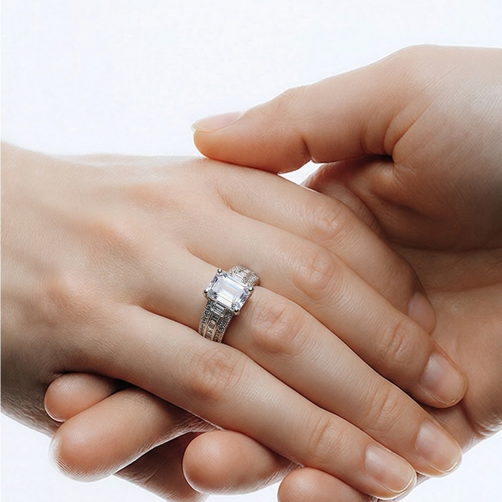Sterling Silver 2 Carat Emerald Cut Premium CZ Stone NEW